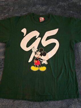 Vintage 1995 Disney T-Shirt Mens L/XL Green Mickey Mouse Disney World Cotton USA